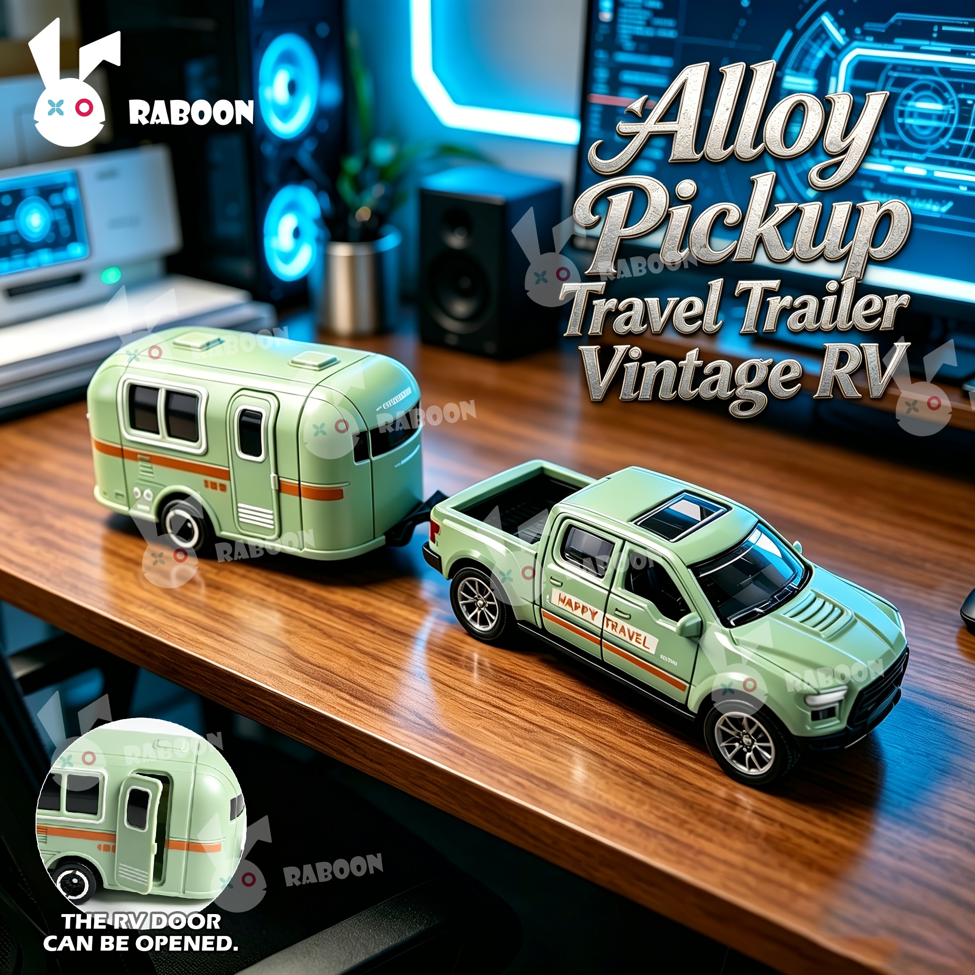 Image of Large Size Diecast Alloy Pickup Truck With Trailer Set, Door Openable, Detachable Trailer, High Simulation Pull Back Car Model, Perfect For Boys Girls Collectors, Desktop Decor Birthday Holiday Gifts