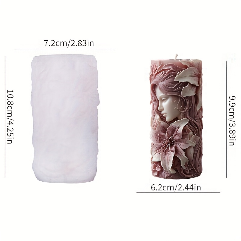 E-shop Verträumte 3D Lilienblüte Porträt einer schönen Frau "Blumiger Charme" Kerzen-Silikonform, mit exquisiten Ranken- Blumendetails. Diese