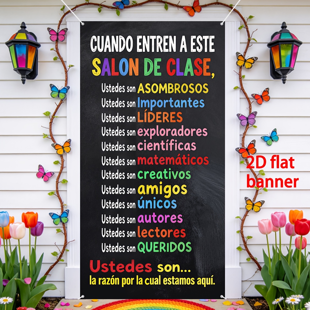 TEMU 2d Flat, 2d Flat - 2d Flat, 2d Flat - 2d Flat Party Banner, 1pc, Spanish Motivational Slogan Decorative Banner, Back-to-school Party Decoration
