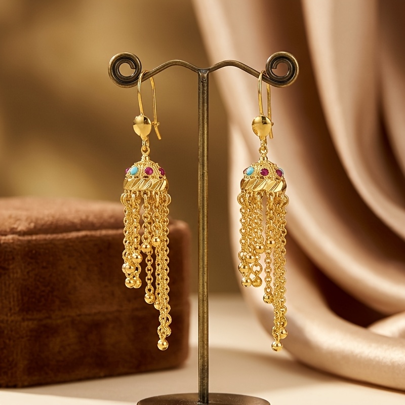 Women's Vintage Ethnic Copper Long Chain Tassel Earrings