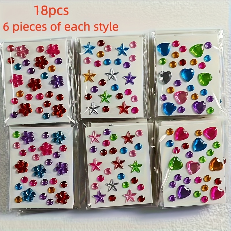 18pcs Set Of Sparkling Gemstone Stickers, Decorative Stickers, Jewelry Stickers, Self-adhesive Rhinestone Stickers Suitable For Handmade Albums, Nail Art, Makeup Hairstyles And Eye Decoration