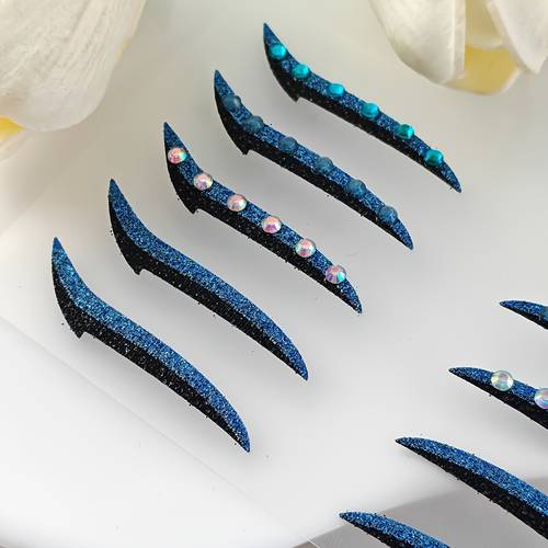 1pc blue black glitter eyeliner stickers reusable self winged eyeliner decals with blue gems waterproof eyeliner stickers for party festival cosplay makeup