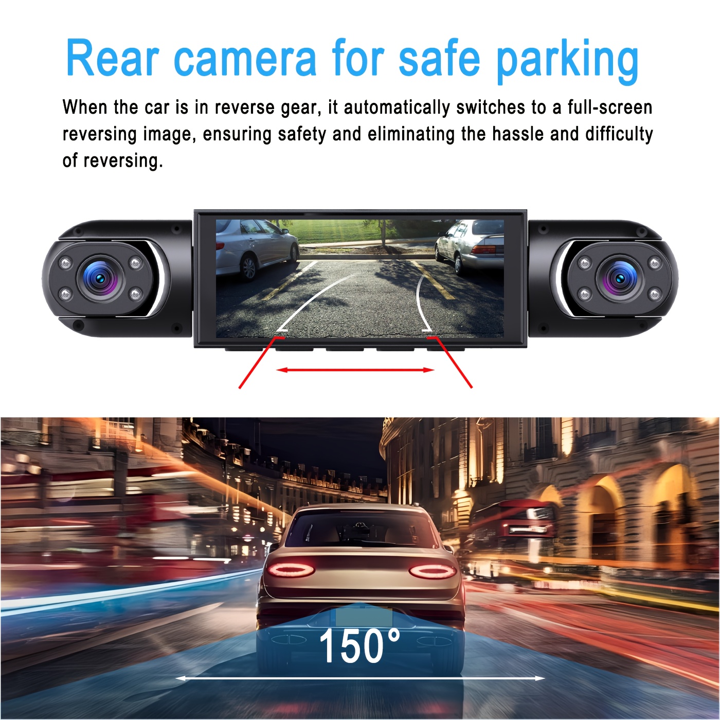 halloween christmas gift 1080p dashcam for   channel front rear   with   ips display   loop recording 24h parking monitor   motion detection   64gb memory card Product details 9
