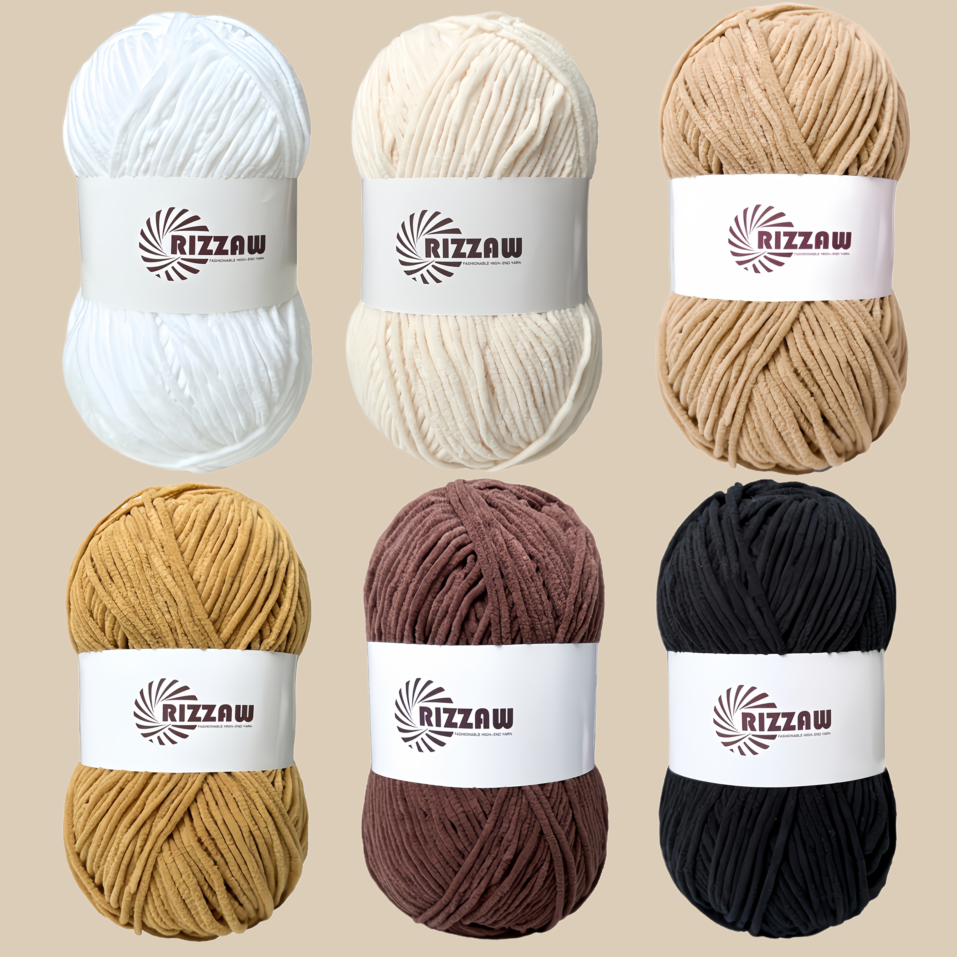 TEMU Set da 6 pezzi di filato in ciniglia 100% poliestere, totale 300g, colori vivaci, e senza , per uncinetto di sciarpe, maglioni, cuscini, borse e