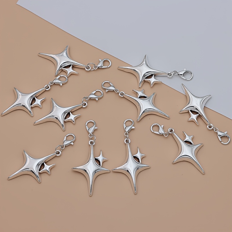 TEMU 10 pezzi di ciondoli a forma di stella con chiusura a moschettone in di argentata, ideali per aggiungere a collane e decorazioni di borse - per