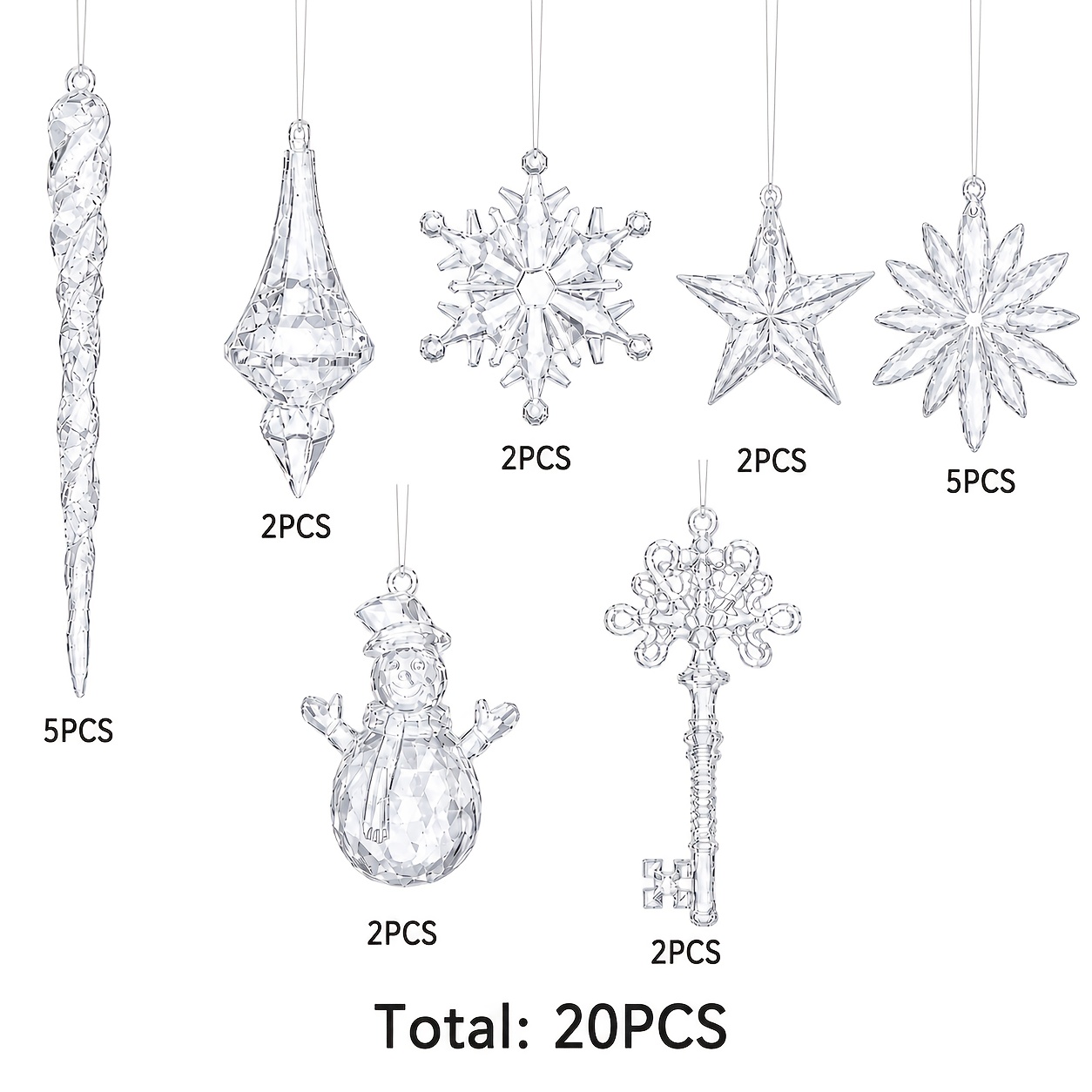 TEMU Christmas Ornament Set, Transparent Hanging Snowflake Star Icicle Snowman Key Charm, Shiny Acrylic Tree Pendant, Suitable For Christmas Trees,