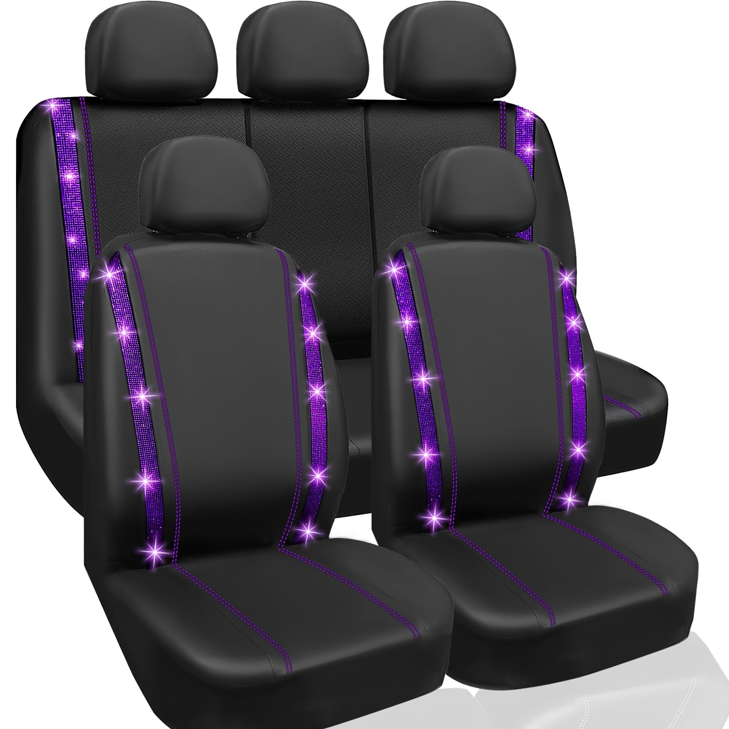 2 PCS Bling Car Seat Belt Covers - Sparkly Leather Shoulder Pads With Rhinestones, Universal Fit (Black)