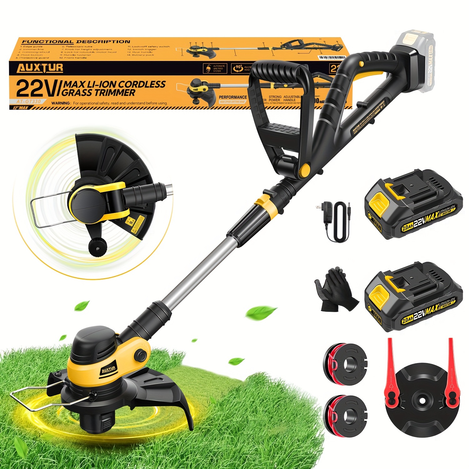 

Auxtur 22v String - 90° - 2000mah Battery And 12'' Cutting Width - For , Trimming