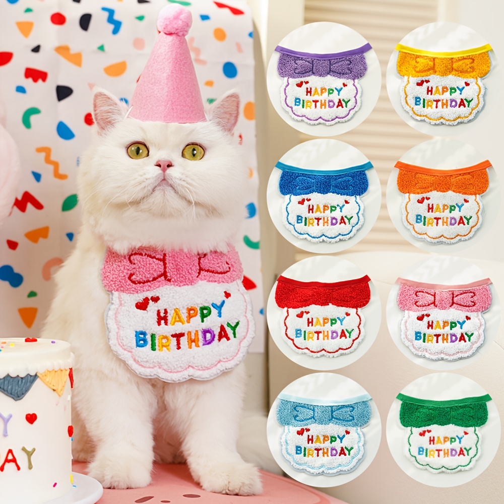 

Cat Birthday Party Set - Lightweight Bib & Hat In Multiple Colors, Small To Medium Pets