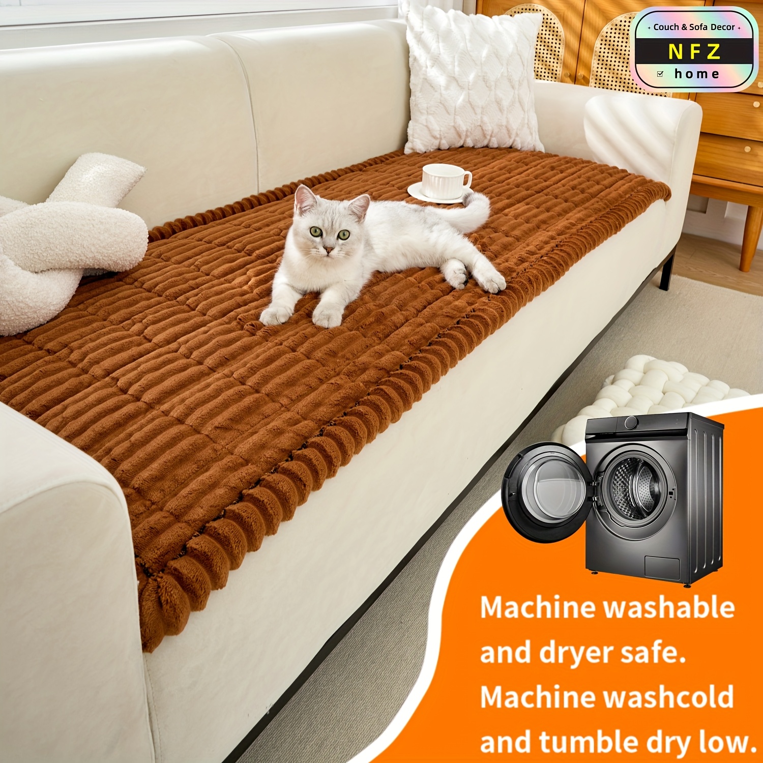 1pc vintage warm thick flannel non slip sofa suitable for autumn and winter pet friendly machine washable designed for 1 2 3 4 seat and sectional sofas ideal for   decoration   quilting and drawstring techniques