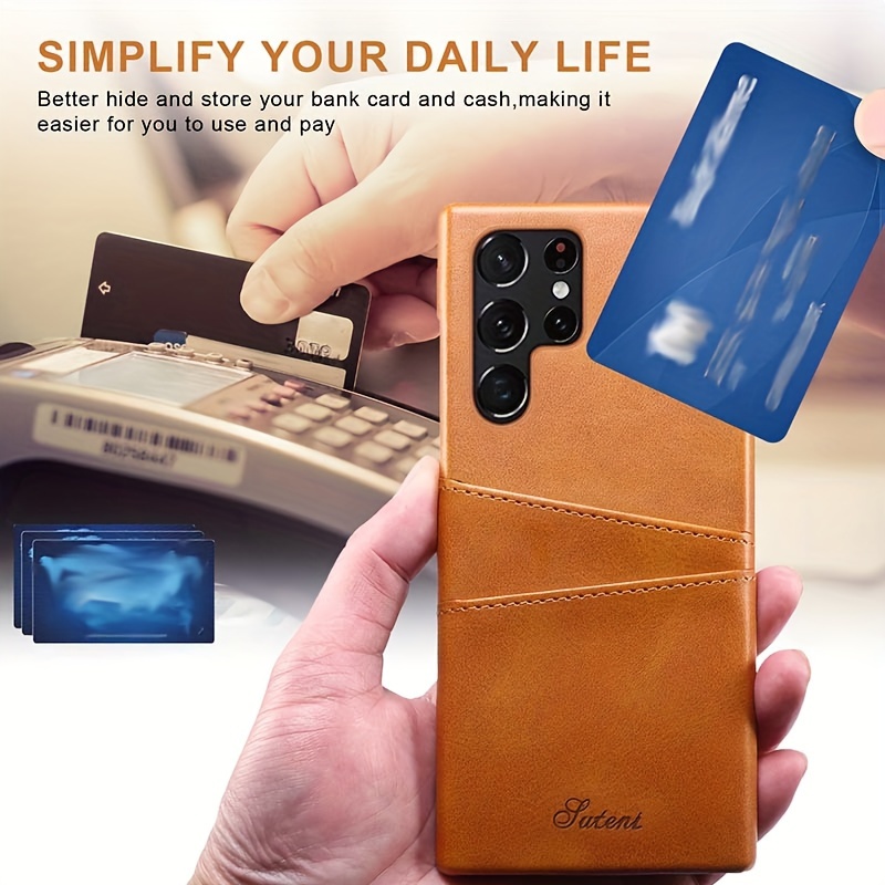 faux leather four color card holder pluggable card phone case suitable for samsung all inclusive protective case creative simple niche phone case for iphone galaxy s24 plus ultra details 0