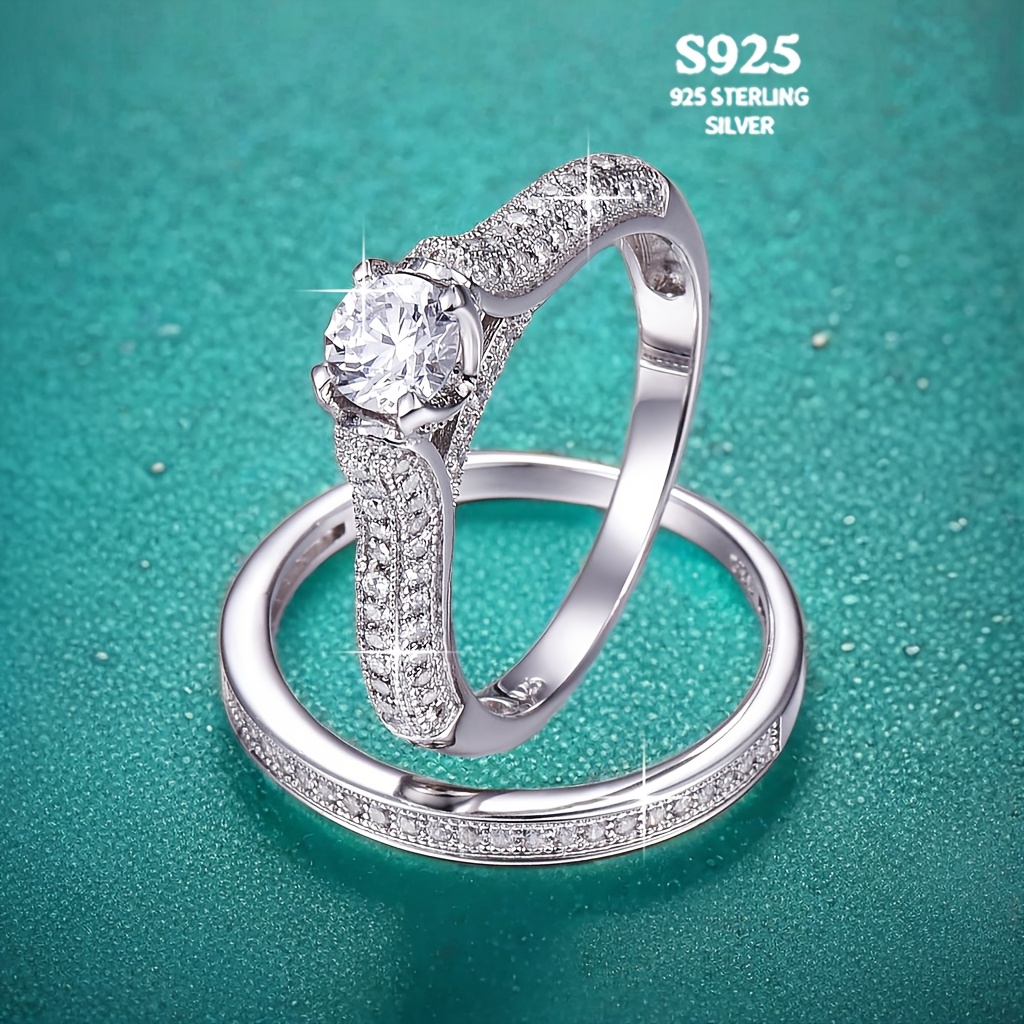 TEMU 1pc Women's S925 Sterling Silver Ring, Featuring A Easy And Elegant Sparkling Round Design, Perfect For Engagement, Weddings, Or As A Gift For