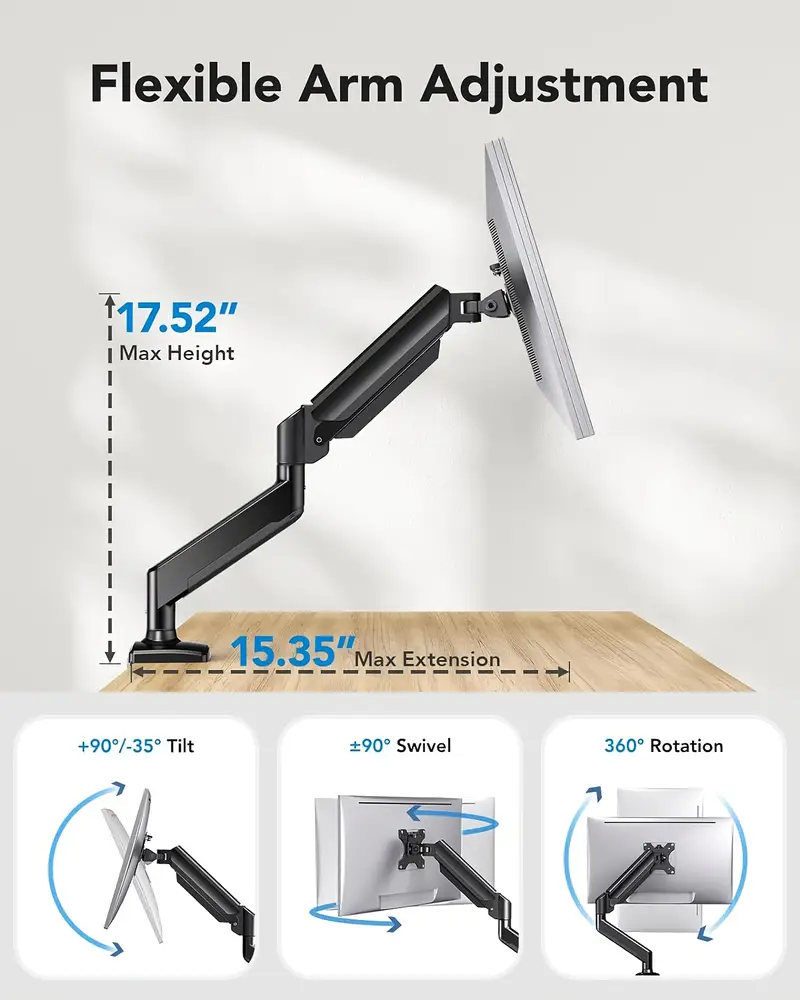 13 32 adjustable aluminum monitor stand with mechanical arm vesa compatible supports up to 22lbs details 1