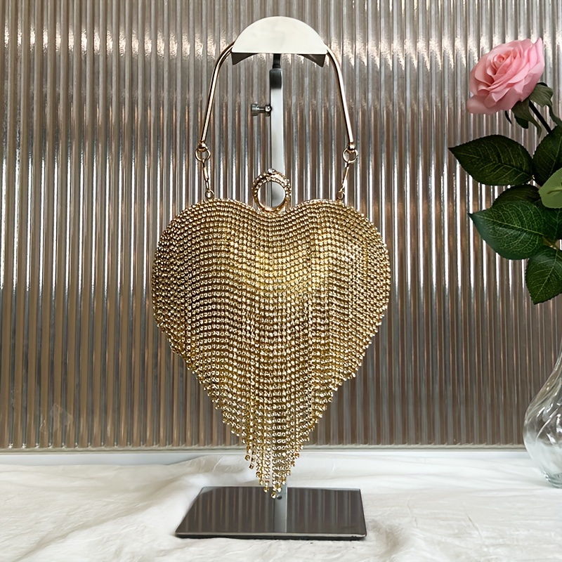 Mini pochette da sera a forma di cuore con strass e tracolla