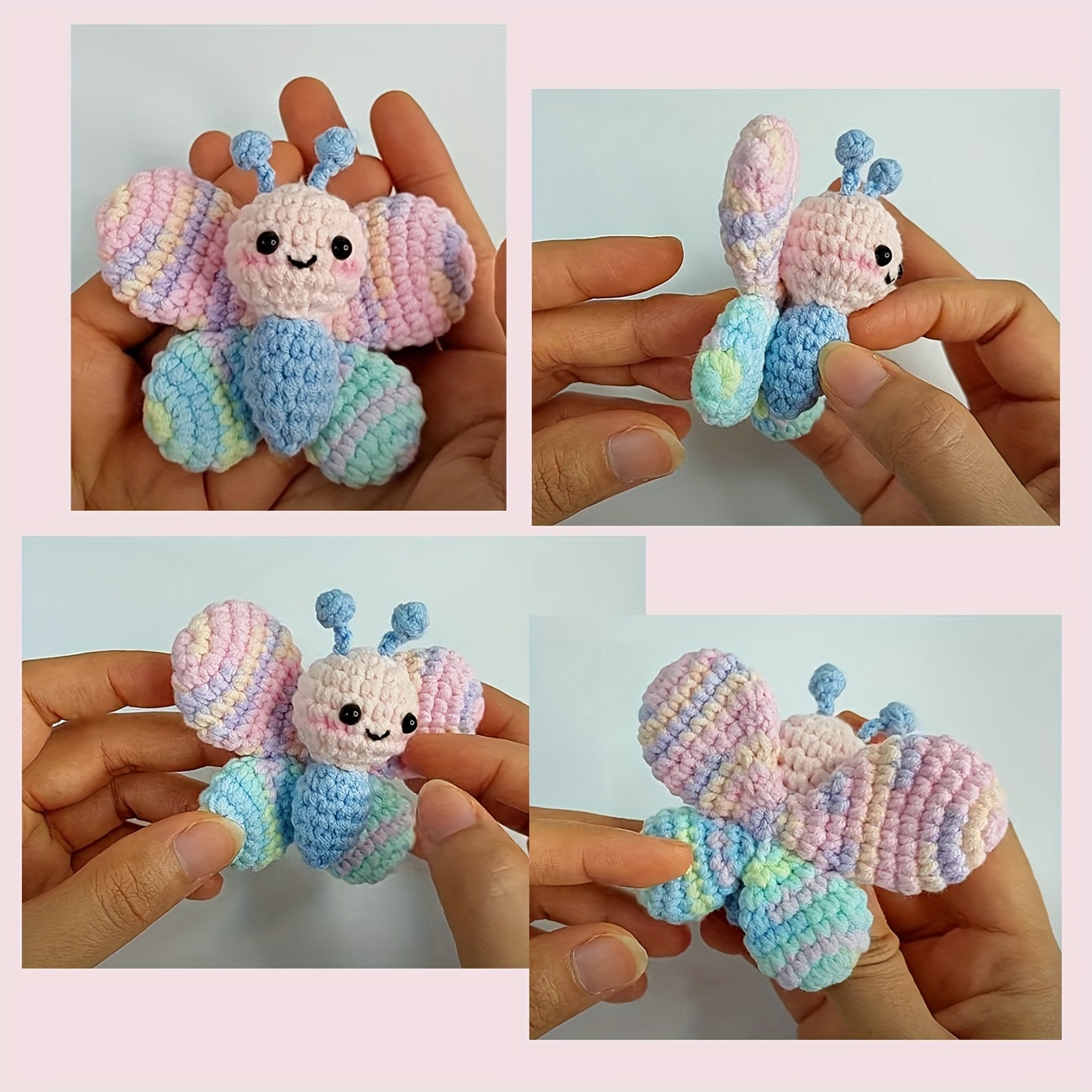 

Diy Crochet Butterfly Kit For Beginners With Step-by-step Video Tutorial - Complete Crochet Set With Yarn, Hook, Safety Eyes, And Fiberfill - Pink & Blue Fabric Material - All Seasons Crafting Project