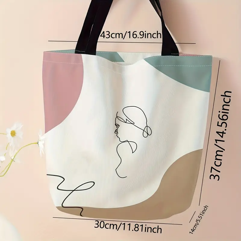 abstract line art tote bag fashionable reusable shoulder bag multipurpose canvas shopper with polyester material and diverse printing details 2