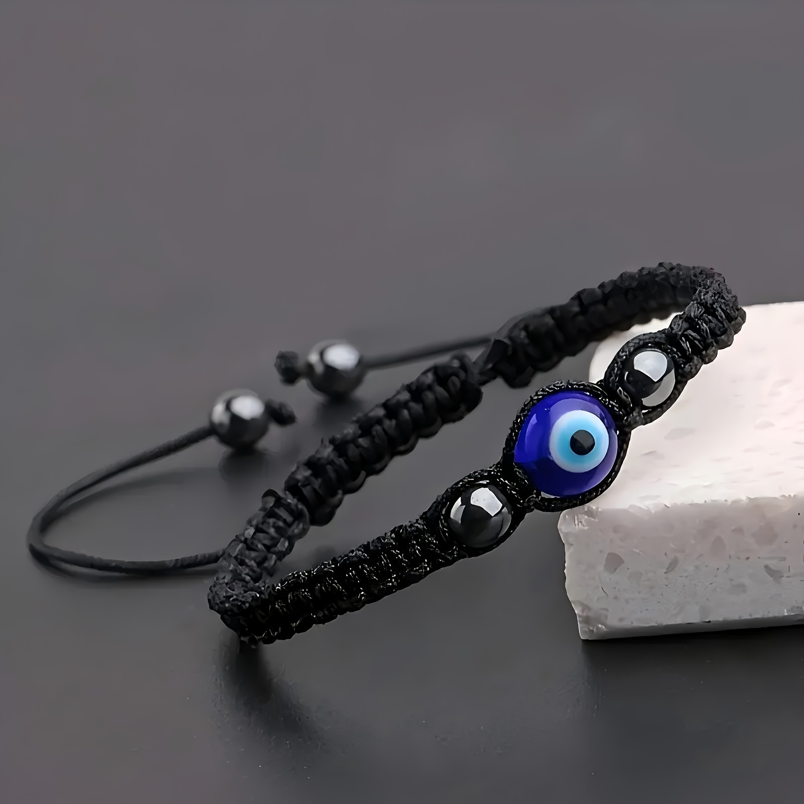 TEMU Black Turkish Cross- Blue Evil Eye Bracelet Adjustable Size Fashion Cool Black Daily Wear Jewelry