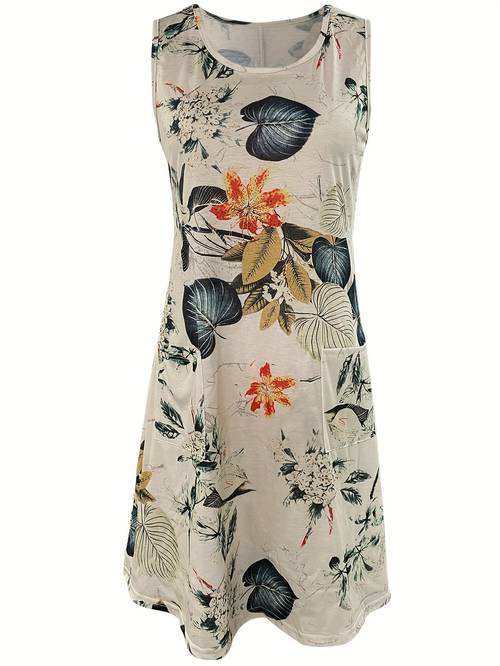 womens lightweight tropical floral print camisole dress soft breathable fabric with pockets relaxed fit for spring summer commuting vacation casual tropical print dress summer outfit dress pocketed dress
