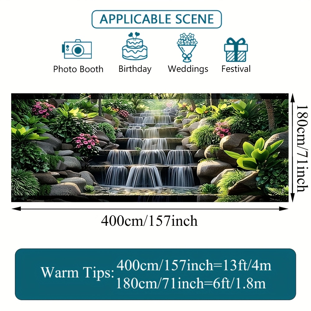 TEMU 1pc 2d Flat Printing Spring Theme Terrace Flowing Waterfall Garage Door Banner Exotic Wildlife Design, Durable Fabric, Perfect For Jungle-themed