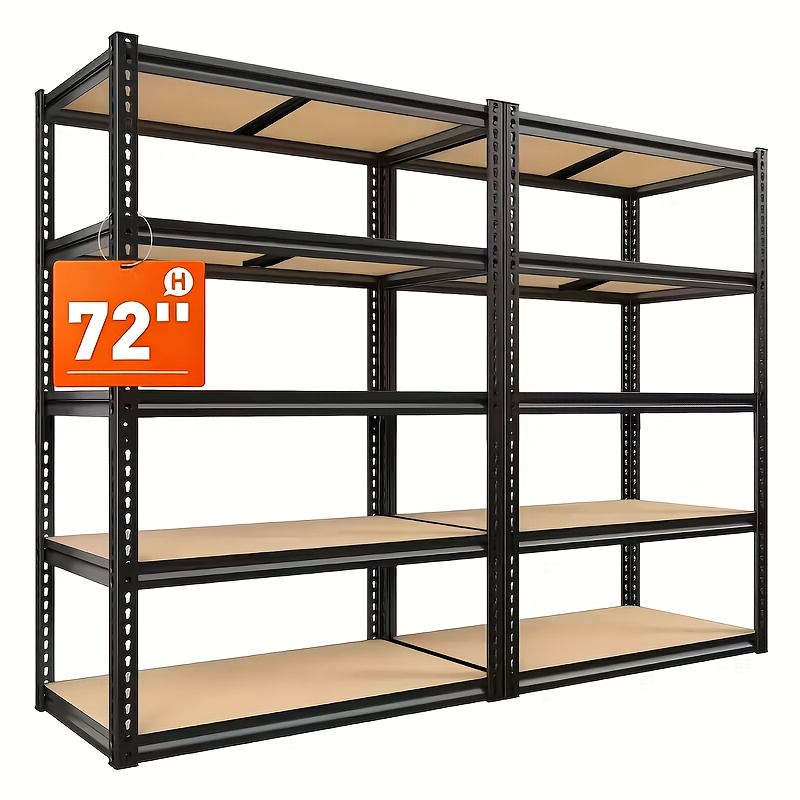 TEMU 72 Inch 1pc/two-piece, 72" H X 35.5" W X 16" D, Black, 2000lbs Capacity Heavy Duty Adjustable Storage Shelf For Closet, Kitchen, Pantry & Garage