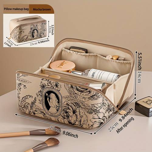 stylish waterproof floral makeup bag large capacity organizer for and toiletries foldable stain resistant with zipper closure light brown bathroom organizers and storage