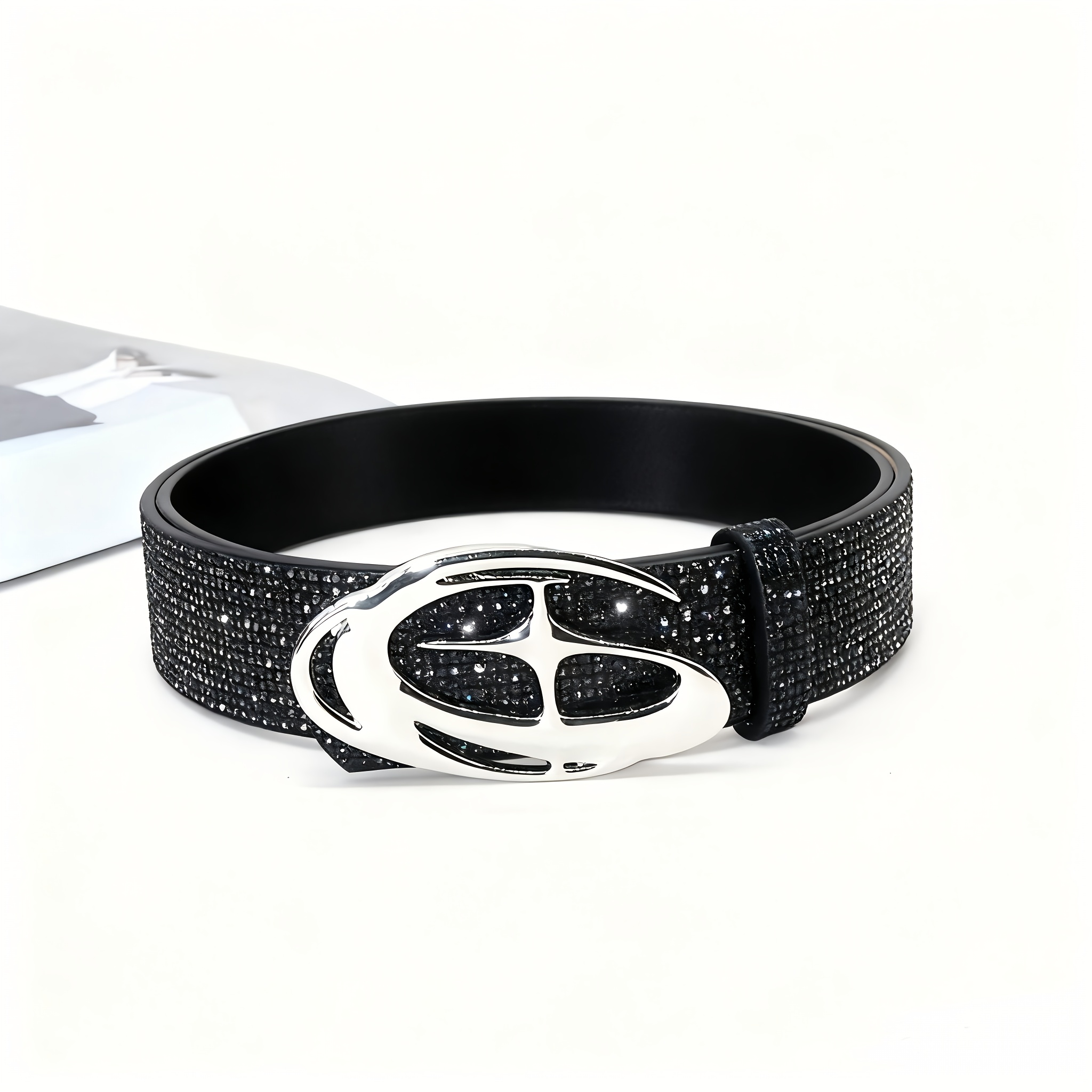 TEMU Cinturón de mujer con lentejuelas, cinturón de vidrio con forma de diamante , adecuado para cinturón de cintura estrecha casual, ideal para