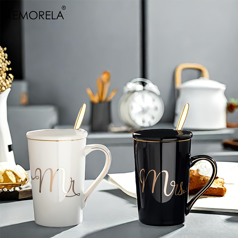 mr mrs ceramic coffee cup set lids 14 ounces mugs - Temu