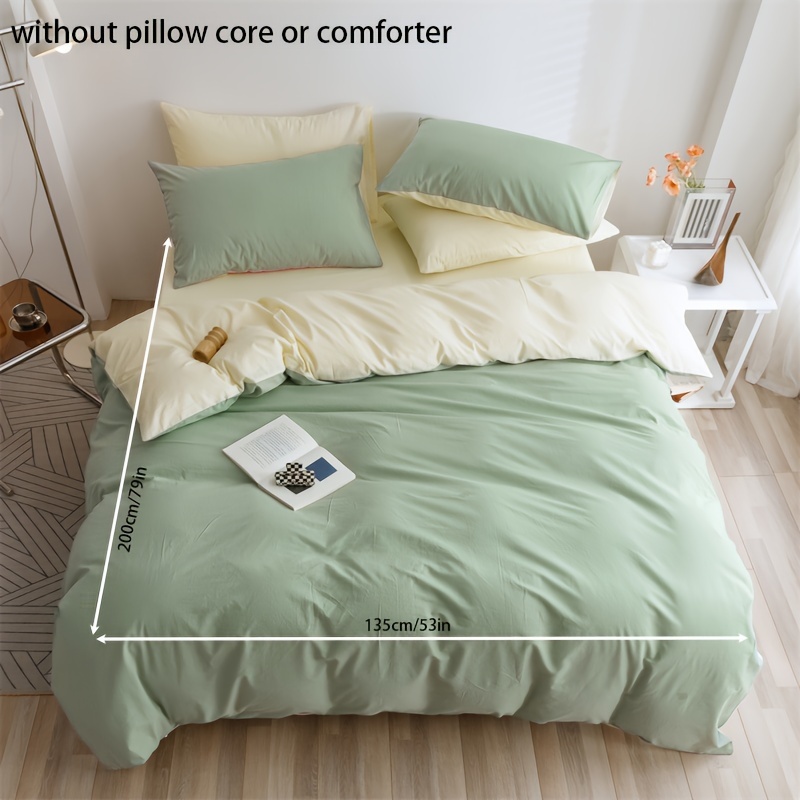 3pcs Minimalist 90g Brushed Polyester Solid Color Dual-tone Green Beige Duvet Cover Set, Includes 1 Duvet Cover And 2 Pillowcases