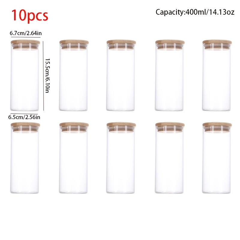 E-shop Set mit 10, 400ml Runde Bambusdeckel Luftdichte Glas Lebensmittelaufbewahrungsgläser - Vielseitige Behälter für Tee, Kaffee, Mehl, Süßigkeiten,