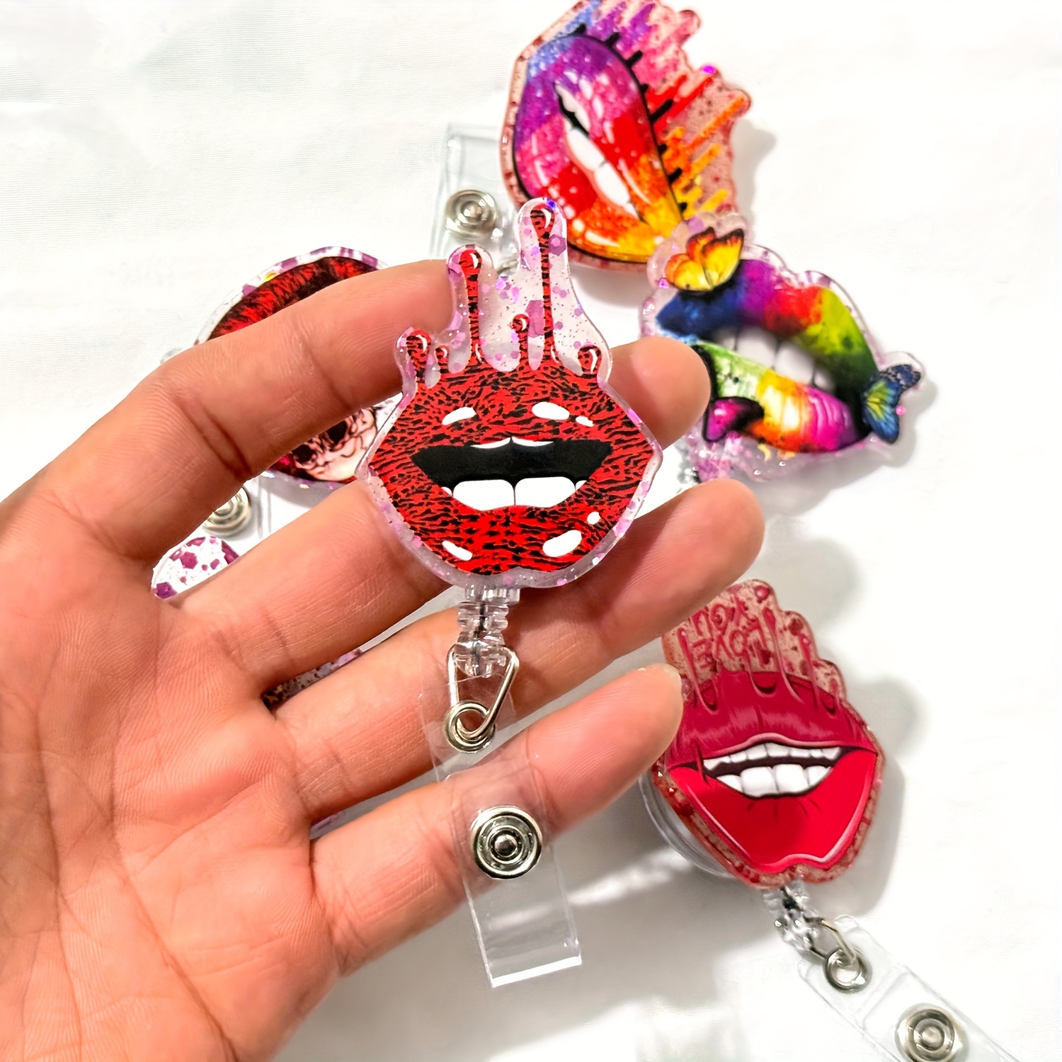 Red Lips Retractable Badge Reel With Clip Funny Badge Keychain For Men,  Gift For Employer Coworkers Nurse Doctor