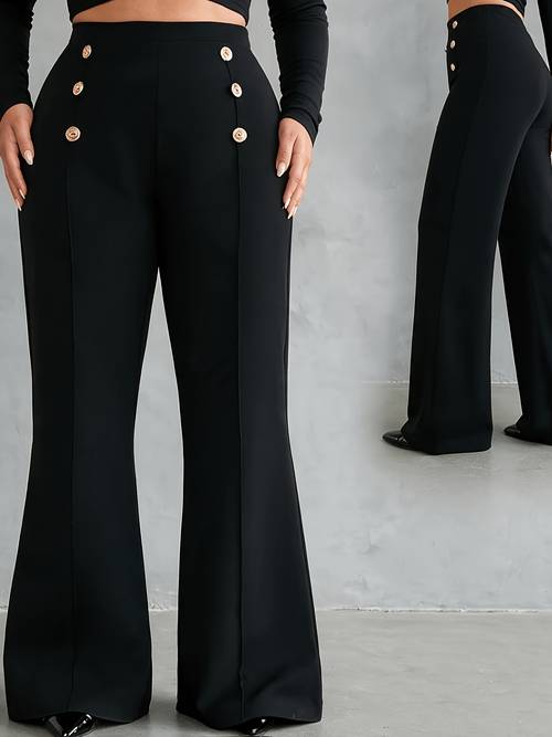 plus size - langhose in unifarben mit weitem bein und knopfnahtdetails für den , freizeithose