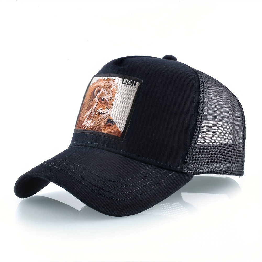 Image of Animal Lion Embroidery Baseball Cap, Suitable For Spring Summer Outdoor, Unisex