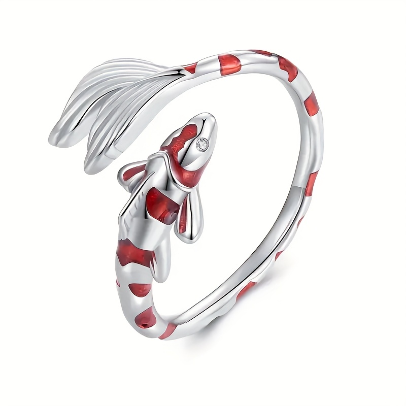 E-shop 1 Teenager Mode Ring Kreativ Emaille Rot Koi Teenager Offener Verstellbarer Ring Tägliche Freizeit Urlaubsbekleidung Teenager Daumenring Schmuck