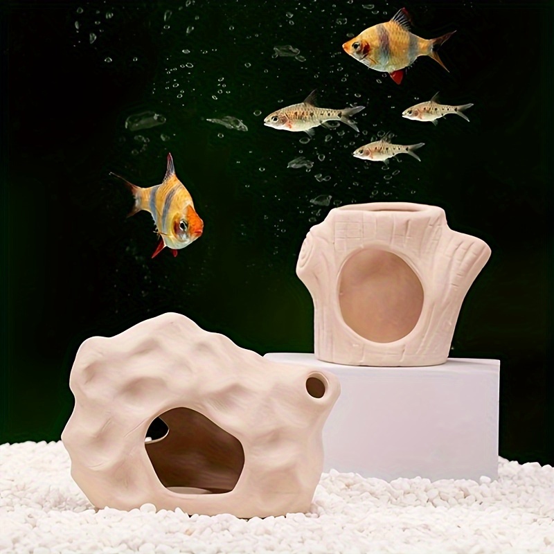  Ceramic Betta Fish Tank Decor, Landscaping Decorations For  Goldfish, Aquarium Ornament For Cichlid To Rest/Breed/Hiding, Pottery Jar  Cave