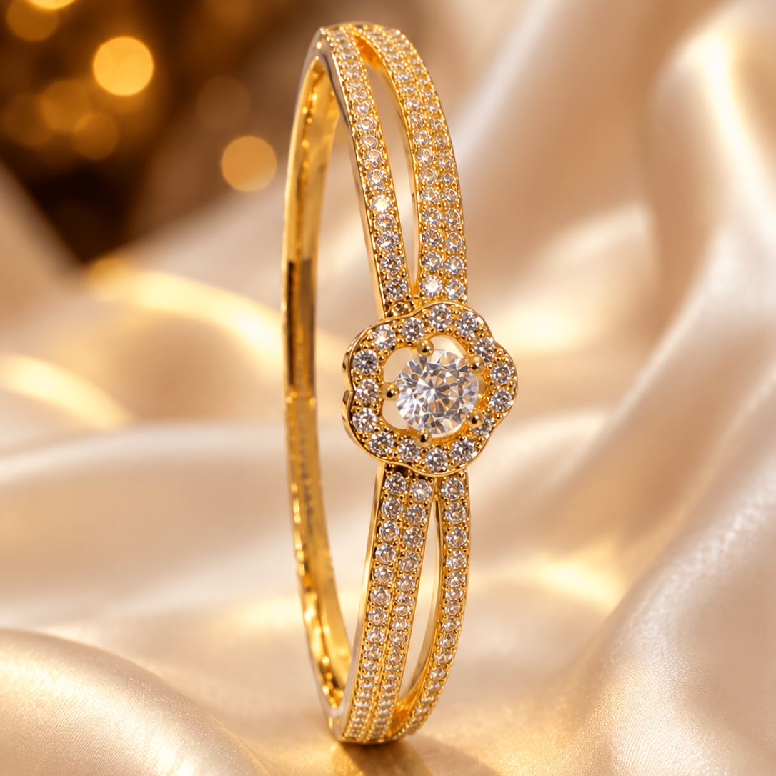 Women's Vintage Four-Flower Bangle Bracelet, Elegant Wristband