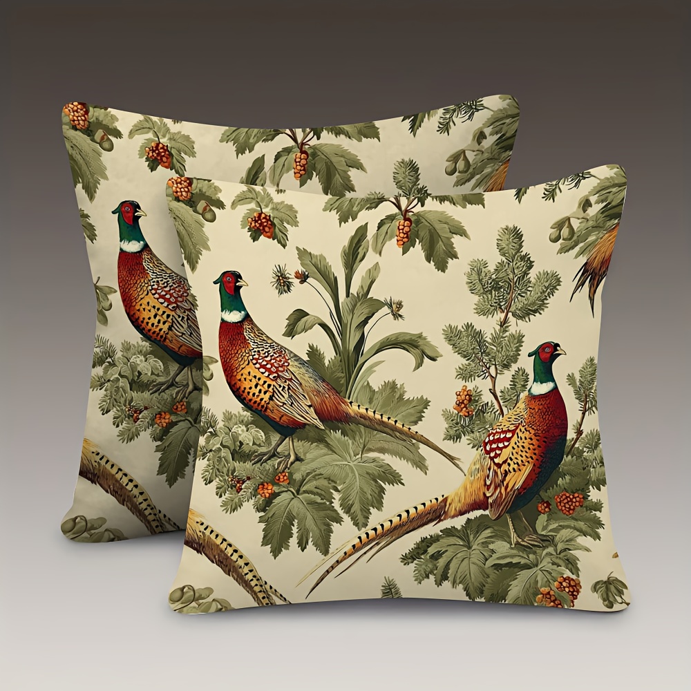 TEMU 2pièces Housse de coussin vintage et feuillage 18x18 pouces - Polyester , design avec fermeture à glissière, lavable en machine, idéal pour le