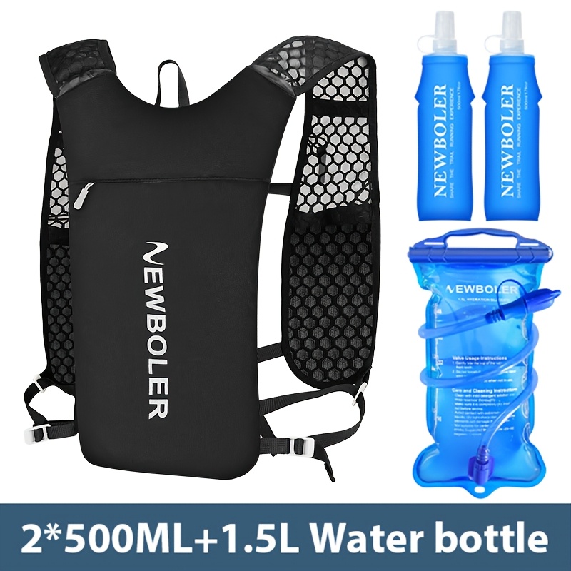 Image of Sports 1.32gal Hydration Vest Set For Running And Cycling - Resistant Nylon Backpack With 16.91oz Soft Water Bottle, 50.73oz Bladder, And Phone Pocket - Black, Hydration Backpack