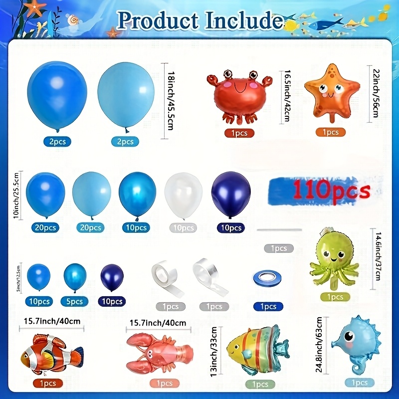 JOYMEMO Décorations de fête d'anniversaire pour garçons sur le thème de l'océan avec bannière du monde sous-marin, ballons rétro pour animaux marins, décoration de fête d'un an