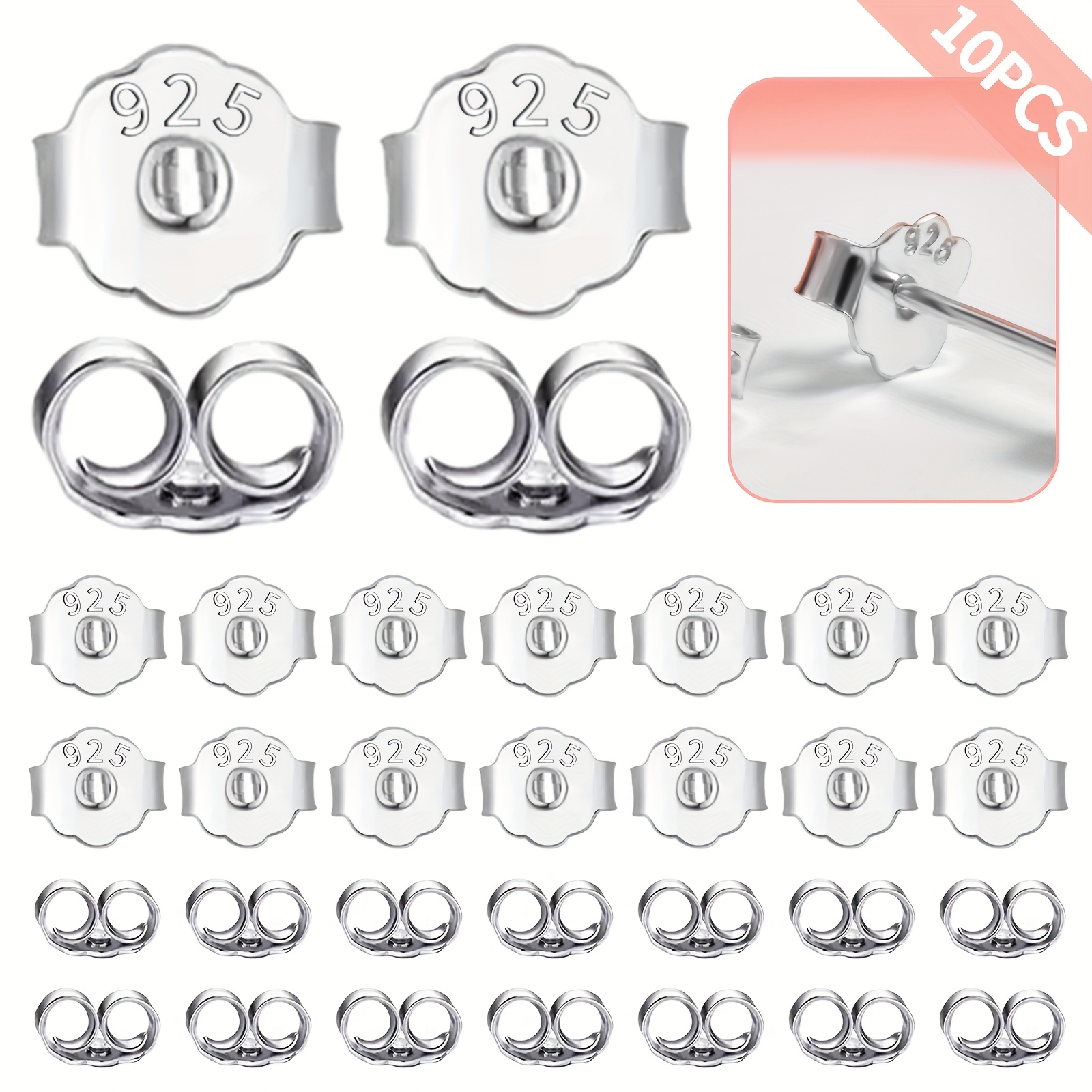 5pcs/10pcs 925 Sterling Silver Earring Backs Replacement For Hook Earrings
