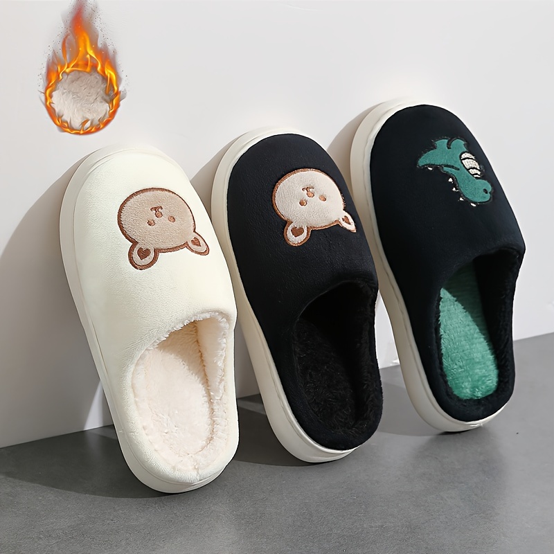 

Men's Adorable Cartoon Bear Pattern Fuzzy Slippers, Comfy Non Slip Thermal Casual Slides, Men's Winter Indoor Footwear