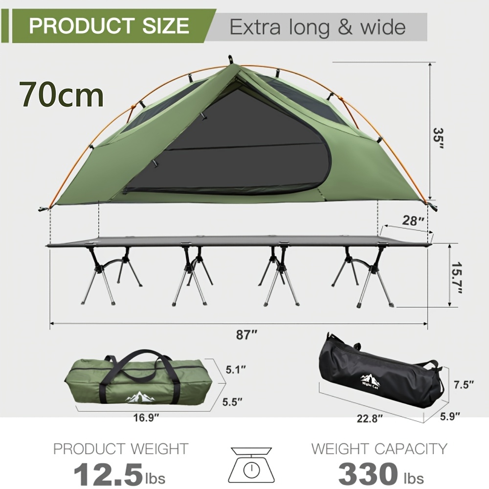 Image of Night Cat Camping Cot Tent 1 Person Combo Cot Bed For Adults Otudoor Camping Fishing Hiking Portable -up Tent