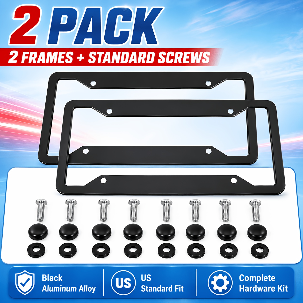 TEMU 1pc/2pcs Cadre de plaque d'immatriculation standard US en alliage d'aluminium avec fixations et vis pointues antivol, taille 12.2 X 6.3 pouces