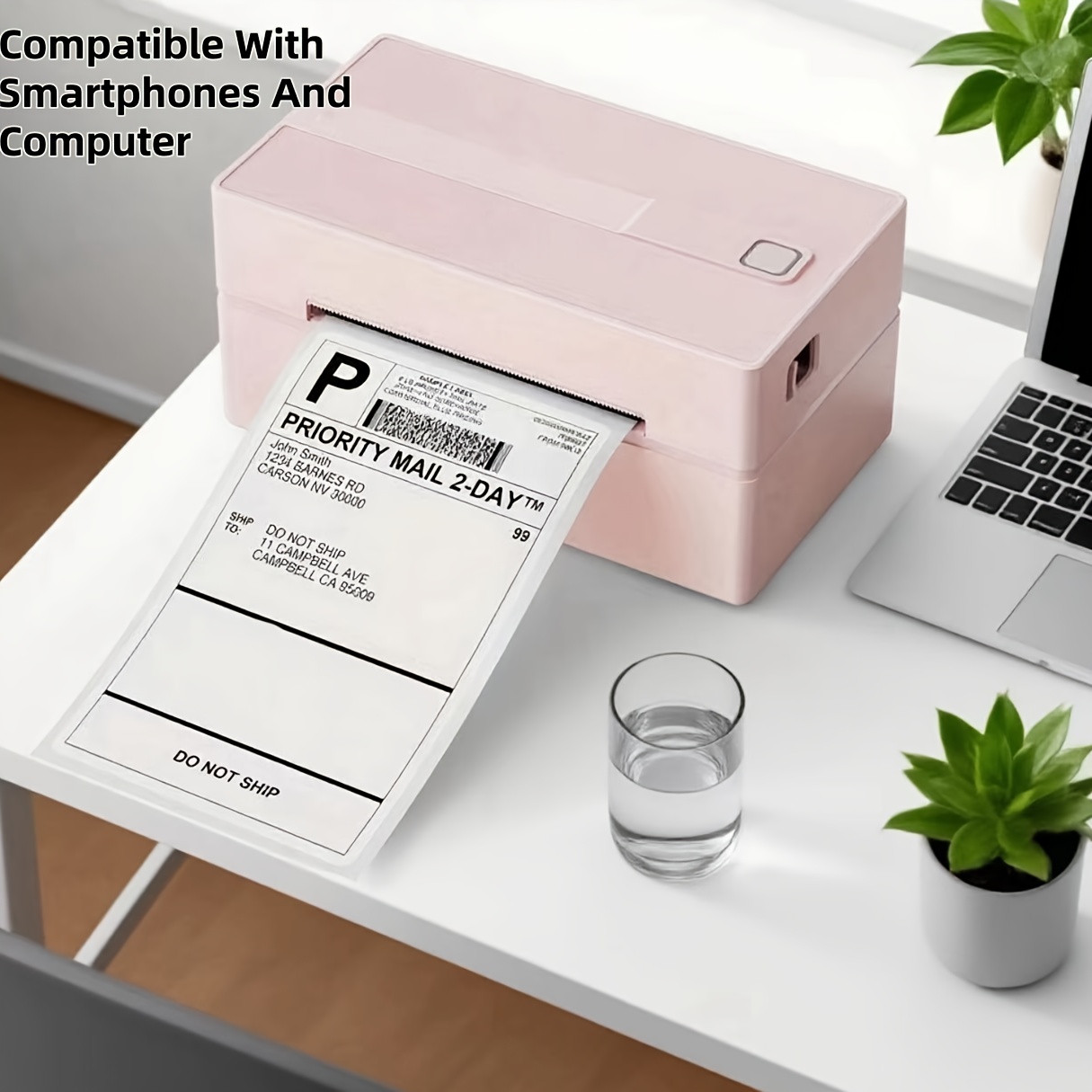 1 Pack (Pink Black White ) 4x6 Desktop Thermal Label Printer, Inkless Thermal Compact Printer, Portable Electronic Wireless Shipping Label Printer, Wireless Connection, Compatible With Android, Ios, Windows, Ideal For Home, Small Business, Ecommerce, Package Shipping - Includes Driver, Power Adapter & Thermal Paper