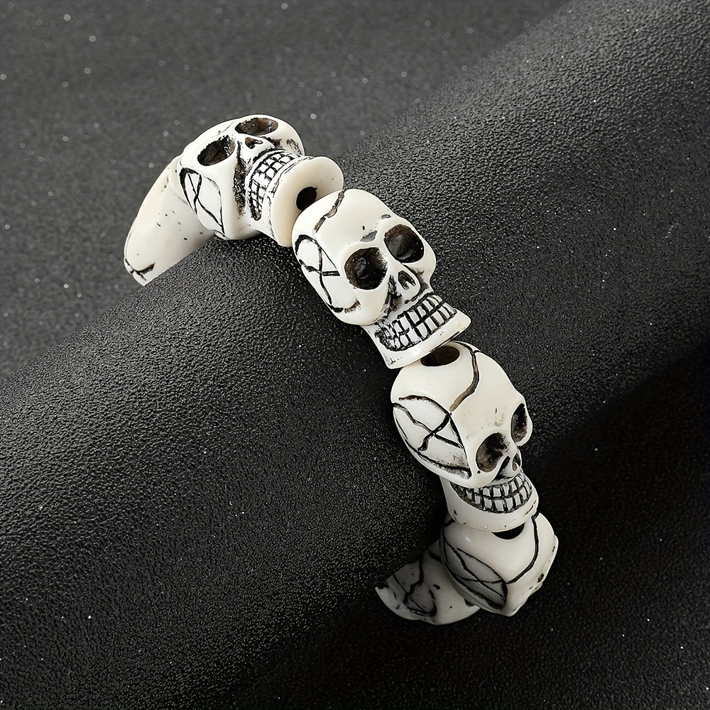TEMU Bracelet Crâne Homme pour et Loisirs, Bracelet Couple Perles Résine Crâne Halloween, Style Hip-hop Bar Nightclub Fête Cool, Ensemble Bracelet