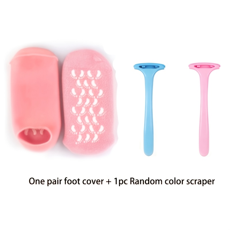 TEMU 2pcs (1 Pair Moisturizing Foot Socks And 1pc Random Color Dead Skin Scraper) Reusable Gel Moisturizing Foot Socks, Moisturizing Anti-cracking