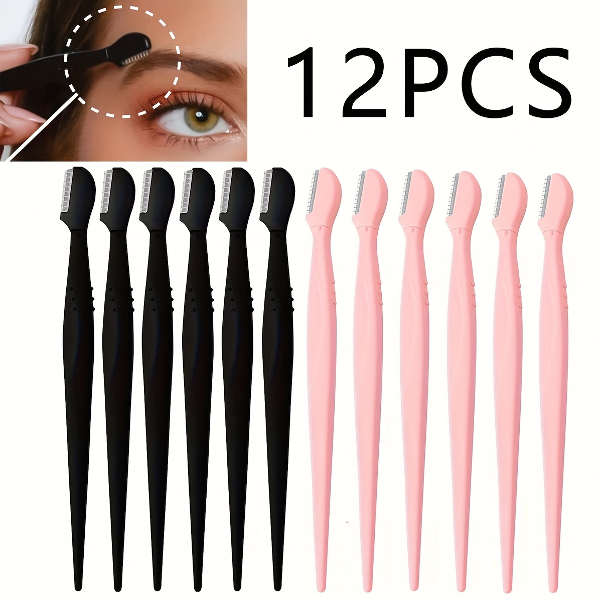 

12pcs Eyebrow Shaping Set With Ultra- Steel Blades - Includes Safety Protective Covers Facial Hair Removal & , Fragrance-free, Eyebrow Trimmer