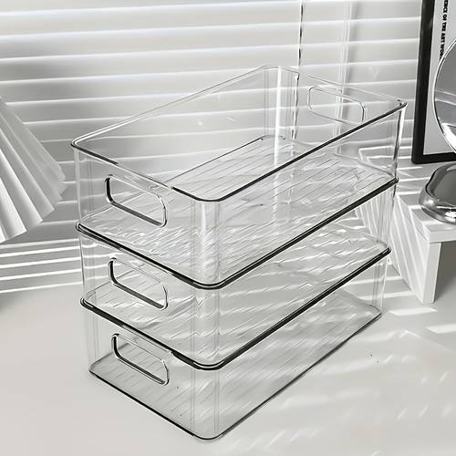 popular plastic storage box with durable double handles transparent organizer suitable for cosmetics makeup supplies and for home and office use
