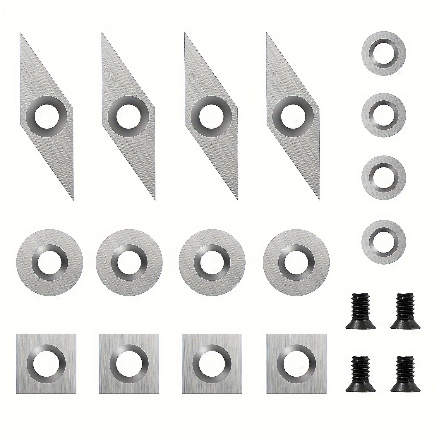 

Carbide Inserts Set For Wood Lathe Turning Tools 11mm Square With , 12mm And 8.9mm Round, 30x10mm Diamond With , Supplied With Screws