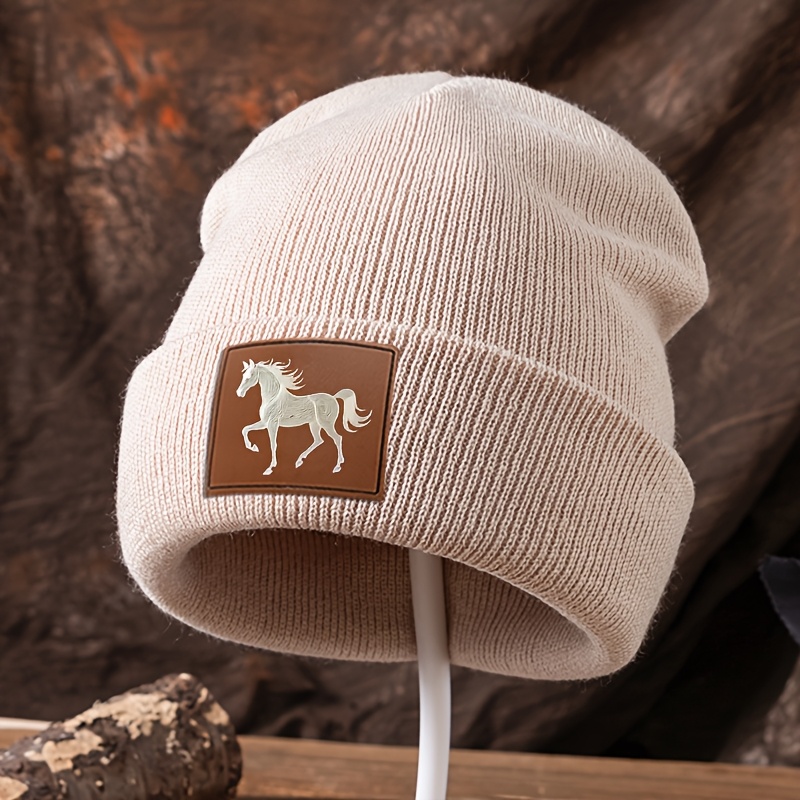 TEMU A Fun Pony Knitted Beanie For Autumn And Winter, Featuring High Elasticity, , , And . This Brimless Hat Is Suitable For Outdoor Leisure, Sports,
