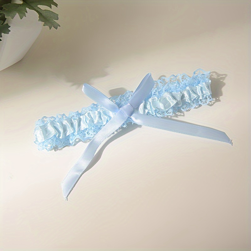 Blue Lace Elastic Garter with Bow, Bridal Thigh Band